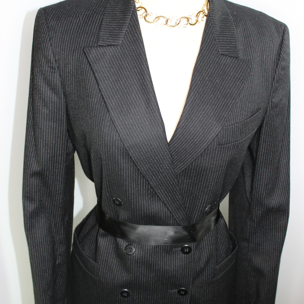 Double Breasted 100% Wool Pinstripe Power Suit